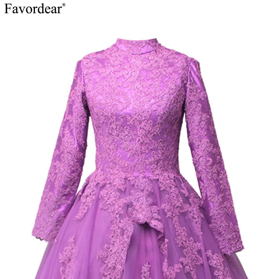 Peacock-High-Collar-Lace-Ball-Gowns-Bridal-Dress-Custom-Made-Long-Sleeve-Lace-Princess-Muslim-Wedding (2)