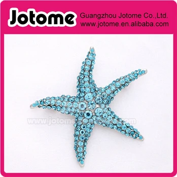 

100pcs/lot 2016 Fashion Starfish Blue Crystal Brooch Pin for Wedding Coat Deocr Dress Ladies