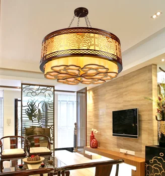 

Chinese pendant light living room lamp antique sheepskin wood round restaurant hotel lobby Xiangyun pendant lamp wl5021627
