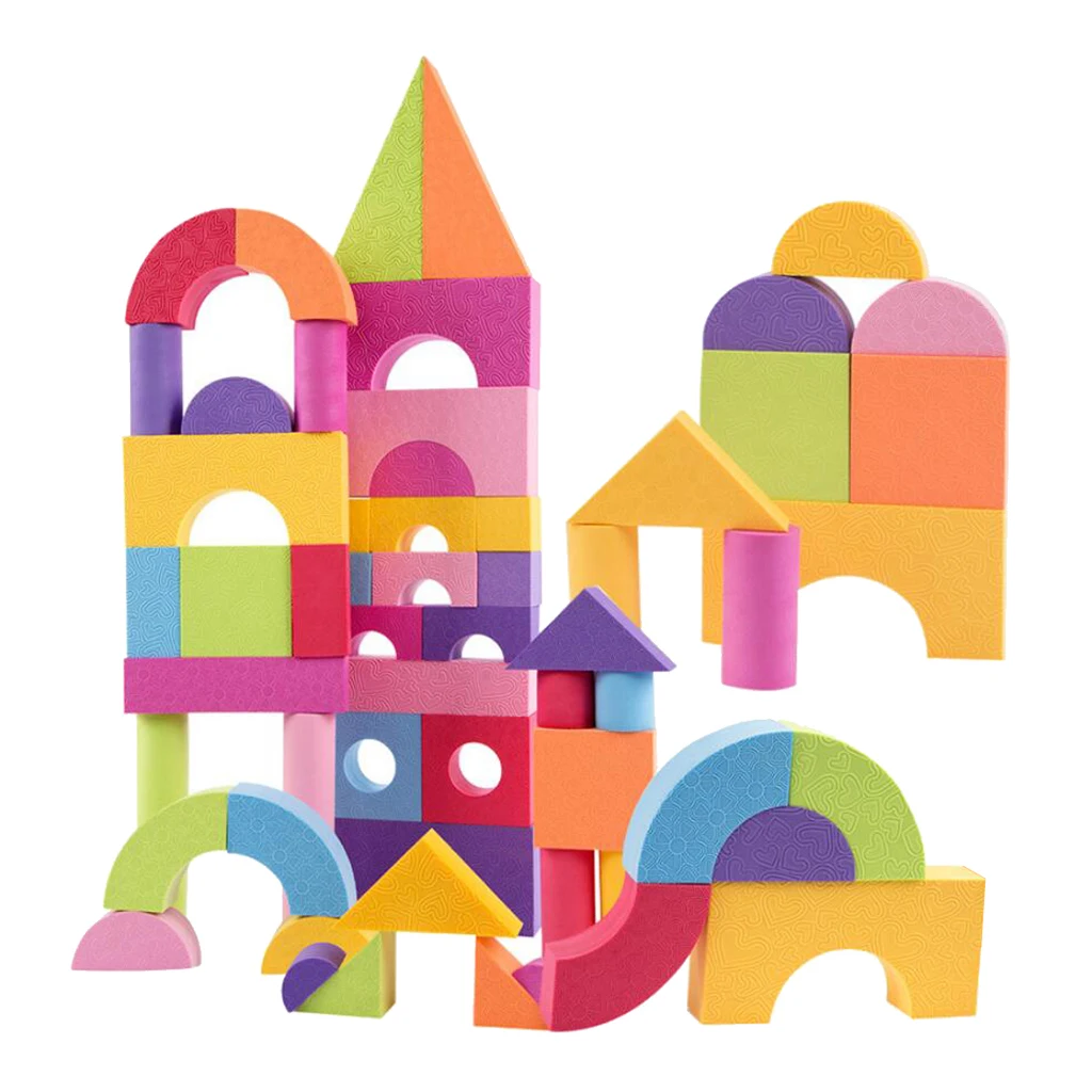 50 Pieces Foam Building Blocks Building Toy for Girls Boys Construction Game - Geometric Shapes and Sizes Learning