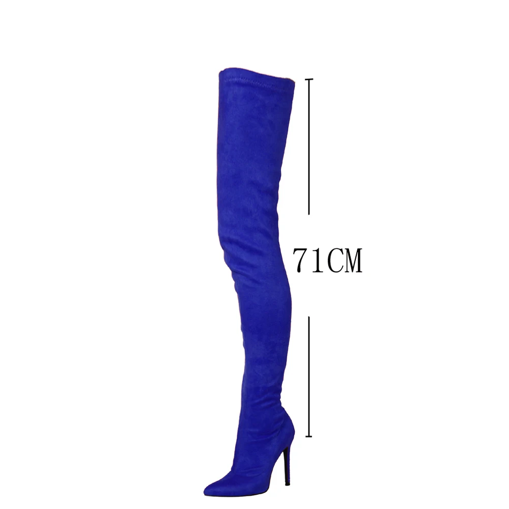 TIMETANG Ladies Boots Suede Elastic Thigh High Heels 71cm Long Women Boot Sexy Pointed Toe Over The Knee Big Size US 4-13