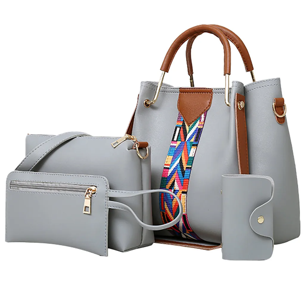 Летняя модная женская сумка, 4 шт., женская сумка с принтом в стиле ретро, сумка на плечо+ сумка для карт, повседневные сумки высокого качества - Цвет: Серый