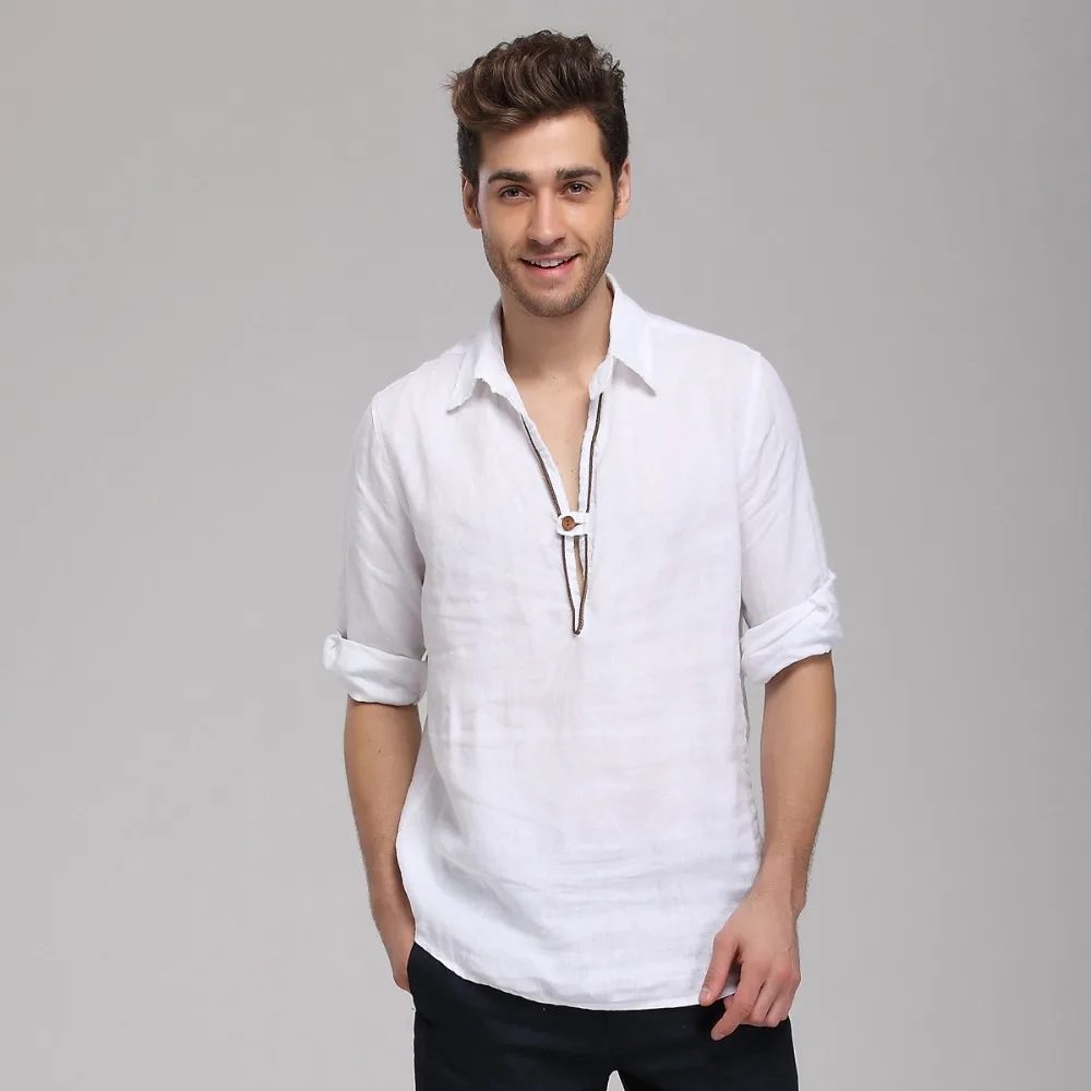 Summer cotton linen half sleeve shirt men retro thin slim shirt men's