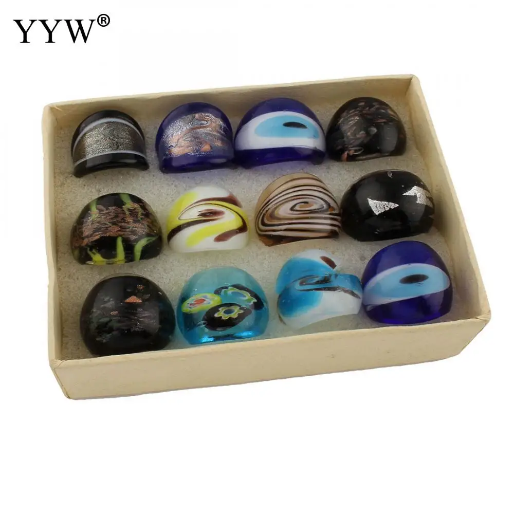 

Classic Lampwork Finger Rings Wholesale Colorful 12pcs/Box Wedding Engagement Jewelry 22x25mm-30x25mm For Man Woman