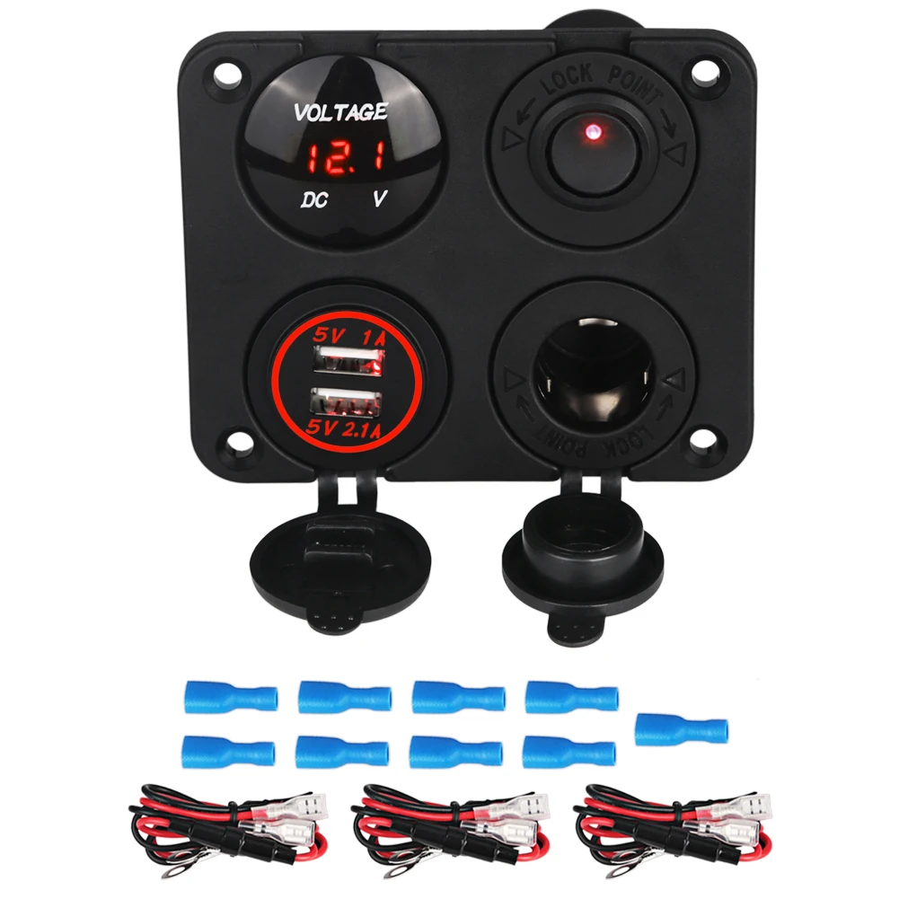 3.1a 5v Dual Usb Car Charger Voltmeter Switches Panel 4 Gang Boat