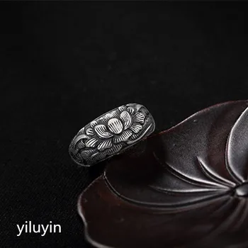 

KJJEAXCMY boutique jewelryar S990 silver coin antique matte peony flower pure silver high-end Joker Ladies Open Silver Ring