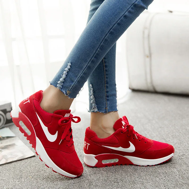 Women Shoes 2015 Fashion Red Wedge Sneakers Low Top Air Mesh Cozy