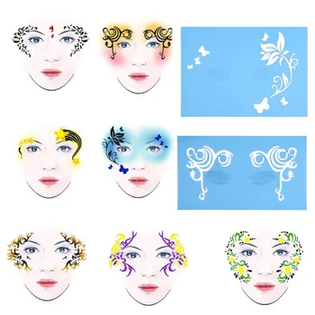 

7 Styles Mix Reusable Face Paint & Airbrush Glitter Tattoo Stencil Body Art Facial Makeup Template Drawing Tattoo Design Tools