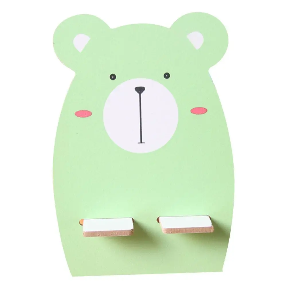 Милый мультфильм мобильный в виде животного телефон кронштейн деревянный держатель собака шаблон, белка шаблон, медведь шаблон держатель - Цвет: green bear
