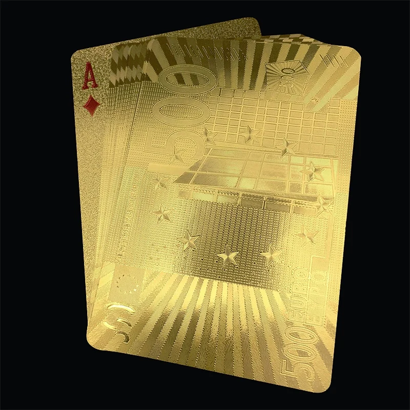 Золотая фольга покера Евро Стиль Пластиковые покерные игровые карты Водонепроницаемая карточная игра
