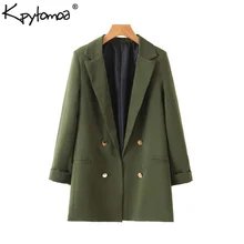 Винтажные стильные офисные женские блейзеры на пуговицах, пальто для женщин, мода, рукав три четверти, с карманами, верхняя одежда, повседневная, Casaco Femme