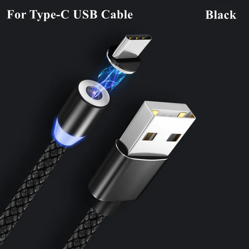 Светодиодный магнитный usb-кабель для зарядки кабеля USB type C Магнитный зарядный кабель для передачи данных Micro usb кабель для samsung Xiaomi huawei USB шнур - Цвет: Black For Type-C