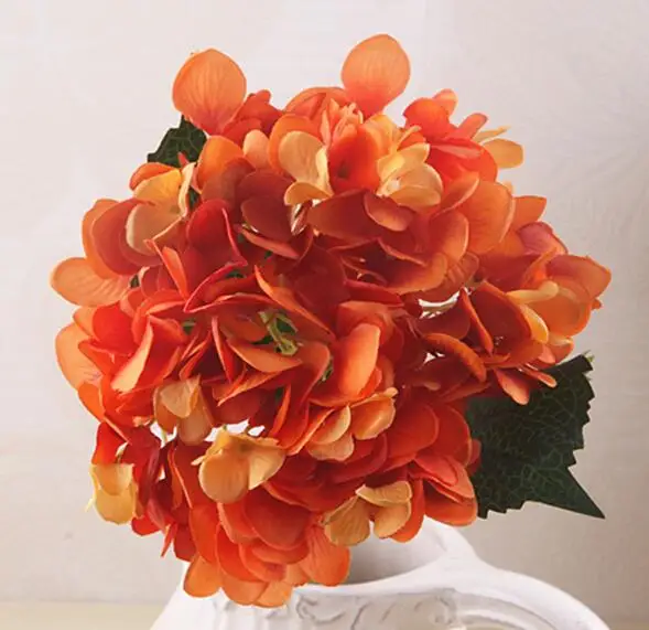 Шелковые цветы искусственные гортензии большие длинные 47 см 18,5 дюймов качественные Искусственные цветы украшение дома Свадебные цветы - Цвет: Orange