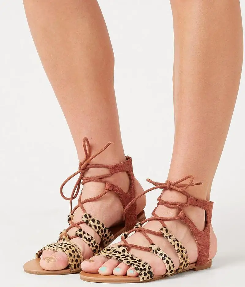 

Women Sandals Leopard Sexy Beach Shoes 2019 Summer Flat Sandals Cross Tied For Women's Shoes Fashion Plus Size Cross-Strap Shoes