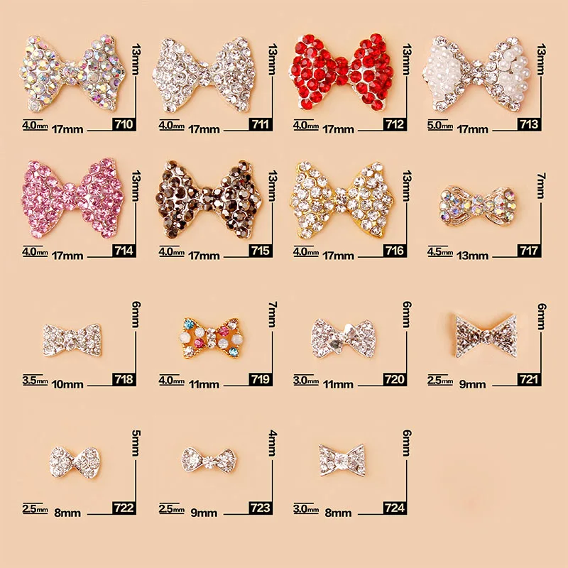 

Factory Wholesales 10pcs perly na paznokcie Silver Gold Butterfly Nail Art 3d Pearl Rhinestone Nail Bow Nail Metal Decoration