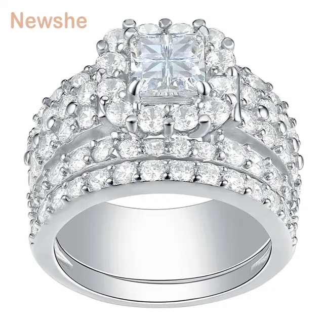 Newshe Halo Wedding Rings For Women 4 Carats Cross Cut AAA Zirconia Classic Jewe Newshe Halo Wedding Rings For Women 4 Carats Cross Cut AAA Zirconia Classic Jewe