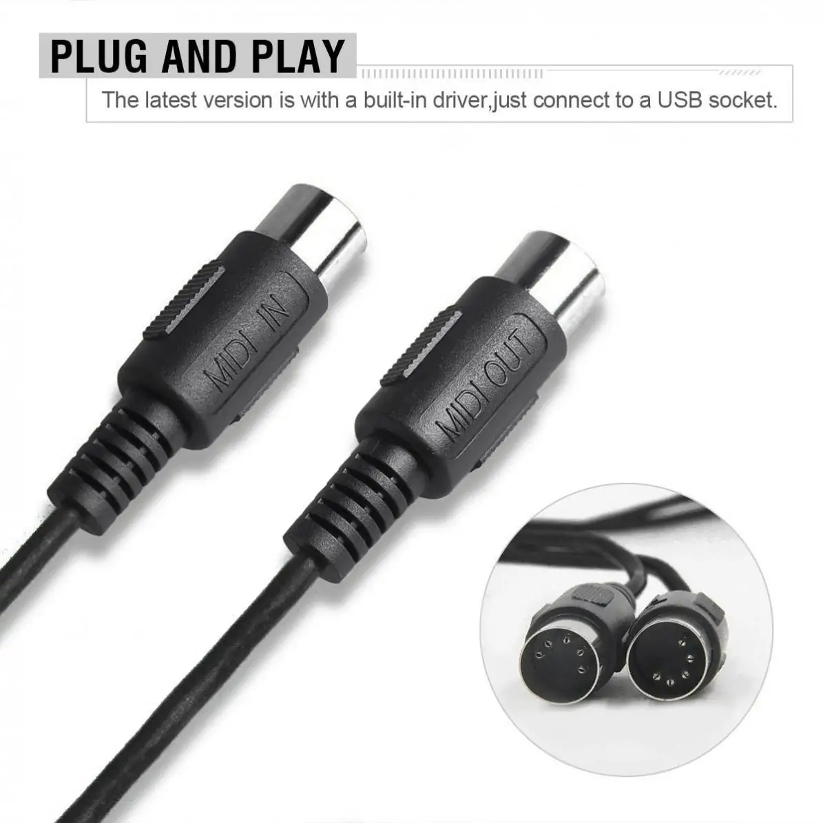 2 Meters USB to MIDI Cable Electric Piano Drum Guitar Music Compile Interface Adapter Cable Converter