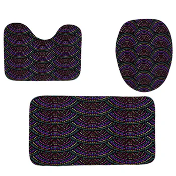 

4Pcs Home Bathroom Decor Set Bohemian Style Fish Scales Pattern Toilet Seat Cover Bath Mat Set+ Waterproof Shower Curtain