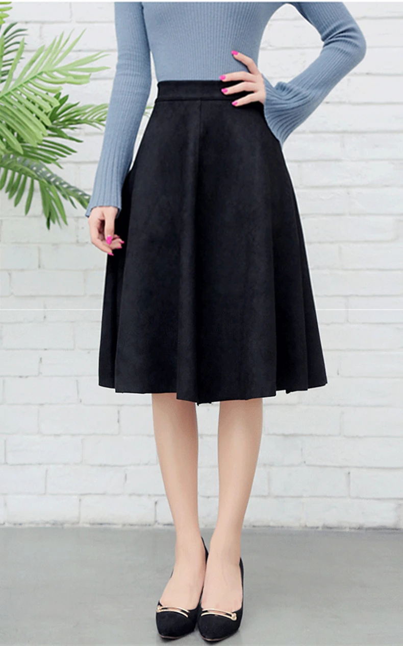 Women's Adequate High Waist Midi Suede Skirt Model Black