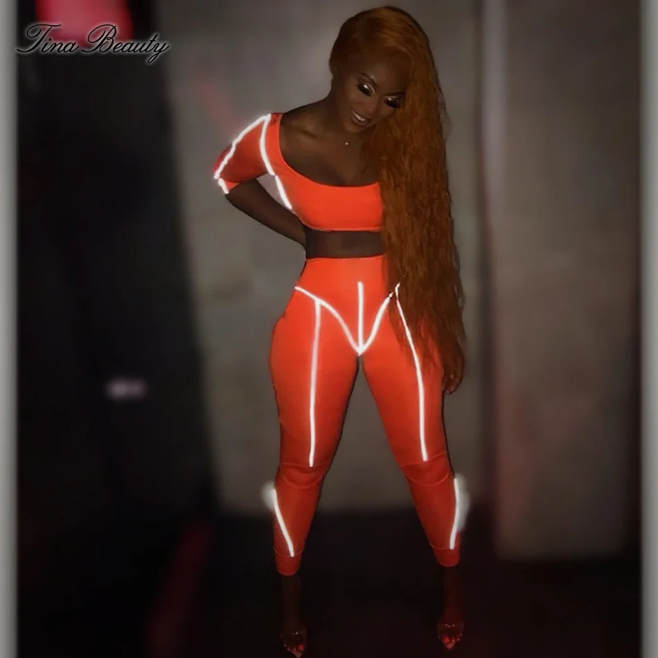 

KylieJenner inspired Reflective Sweat Set Flourescent Gymwear Pants Sportswear Glow Luminous Set Two 2 Pieces Set