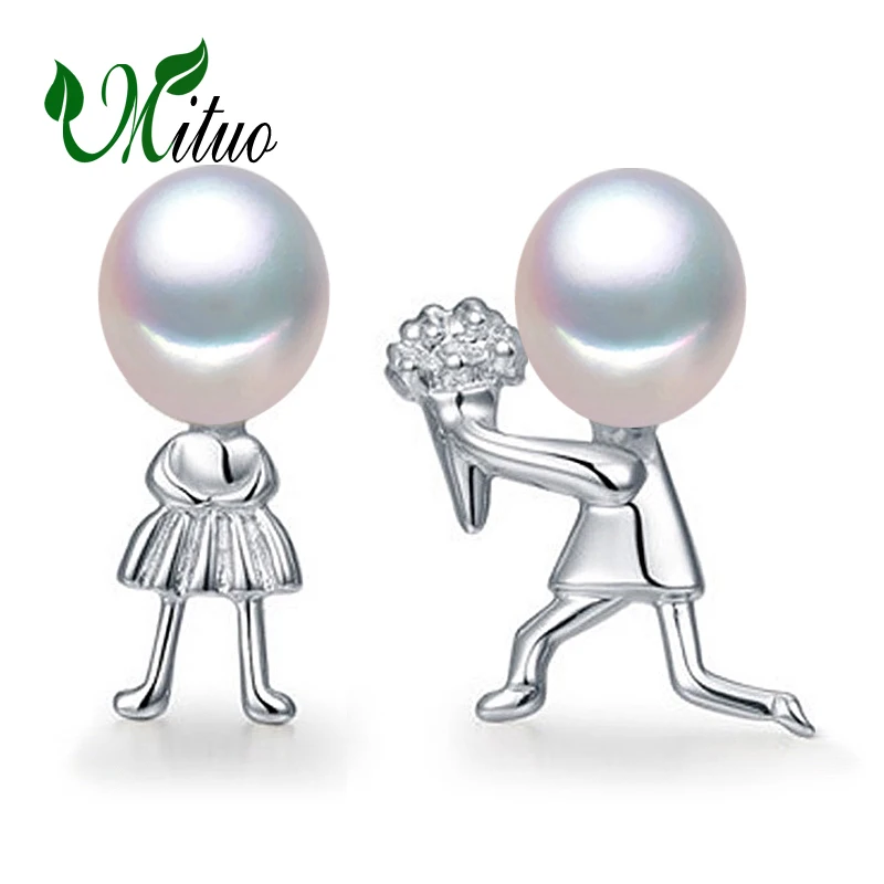 

MITUO natural pearl romantic figure earrings bohemia pearl earrings for women 925 sterling silver 2018 new cute Stud Earrings