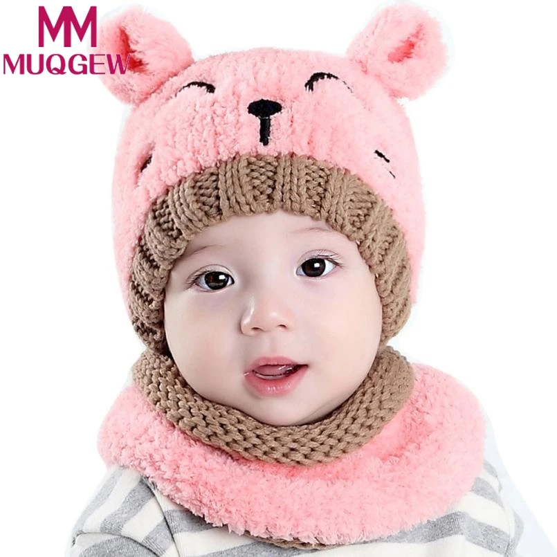 

2017 Baby Toddler Kids Boy Girl Knitted Children's Lovely Soft Hat+Scarf Two Piece Set Kitten kids Balaclava snood suit