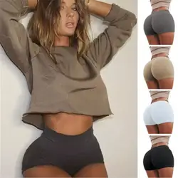 Новые Сексуальные женские облегающие летние горячие шорты сплошной цвет с высокой талией складные шорты Горячая Летняя одежда