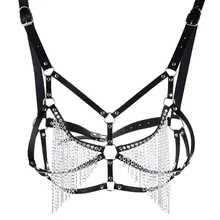 New Sexy pu Leather chain Harness Body bra chain Belt punk sexy chain top women body jewelry festival Fashion Jewelry