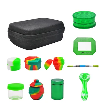 

Wax Oil Bag Silicone Stash Jar Aluminum Metal Box Plastic Herb Grinder Non-Stick Silicone Carb Mat Smoking Pipe Set