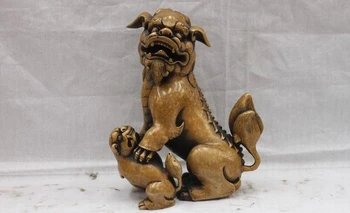 

Chinese Royal Fengshui Pure Bronze Foo Dog Lion kylin Mother Son Beast Statue