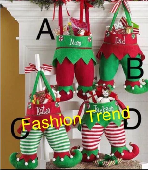 

10pcs/lot Christmas elf pants stocking candy bag good quality 6 styles monogram personalize X-mas elf candy bag