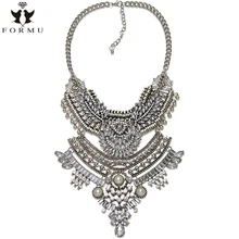 Exagerado Estilo Maxi Collar Hecho A Mano Con Incrustaciones de Cristal Brillante Declaración Encanto Tallado Colgante Collar Largo de La Vendimia NK1167