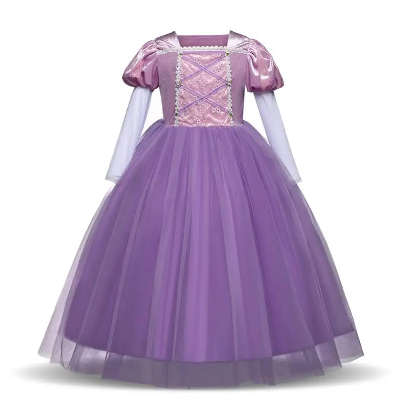 Анна-Эльзы нарядное платье для девочки; карнавальные Косплей костюмы платья для девочек; Золушка Чистый белый цвет платье принцессы для девочек; новогодний костюм для девочки;детские платья;2, 3,5,6,7,8,9,10,11,12 лет - Цвет: Purple