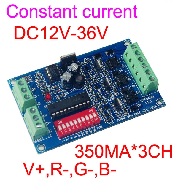 

New Version DC12V-36V 350ma*3 DMX512 decoder Constant Current 3CH RGB led controller led dimmer For led floodlight