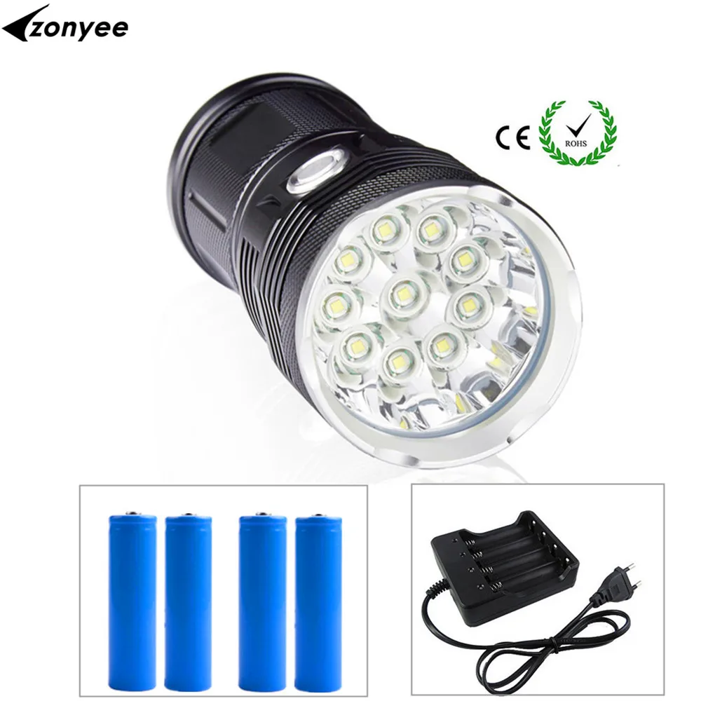 

Flashlight 10 CREE XML T6 LED Torch Flash Light 20000Lumens Luminaria Hunting Camping Lighting Lamp+ 4 * 18650 battery +charger