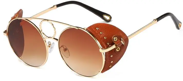 Готические дизайнерские Круглые Солнцезащитные очки для женщин модные роскошные большие очки негабаритных стимпанк Круглые Солнцезащитные очки Мужские Оттенки UV400 - Цвет линз: C1 gold F tea