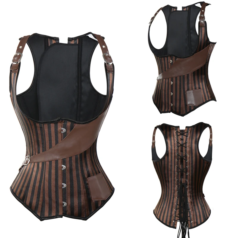 

10 Sprial Steel Boned Waist Trainer Corset Pirate Burlesque Costumes Corsets And Bustiers Top Underbust Steampunk Corset TYQ