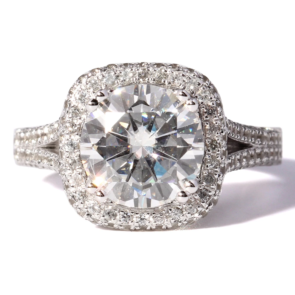 Кольцо обручальное с муассанитом белое золото 14 к 3 карата|diamond white gold|white diamond |