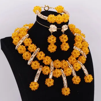 

Fashion Crystal Jewelry Set Turkey For Women Yellow Gold Balls African Beads Necklace Set Free Shipping Ladies Jewellery Set