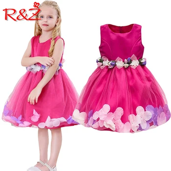 

R&Z children's dress 2019 summer new girls sleeveless petals meet dress wedding flower girl bow princess dress