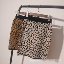 Зимняя Ретро леопардовая юбка офисная Высокая талия тонкая трикотажная версия Новая эластичная женская повседневная сексуальная сумка бедра юбка