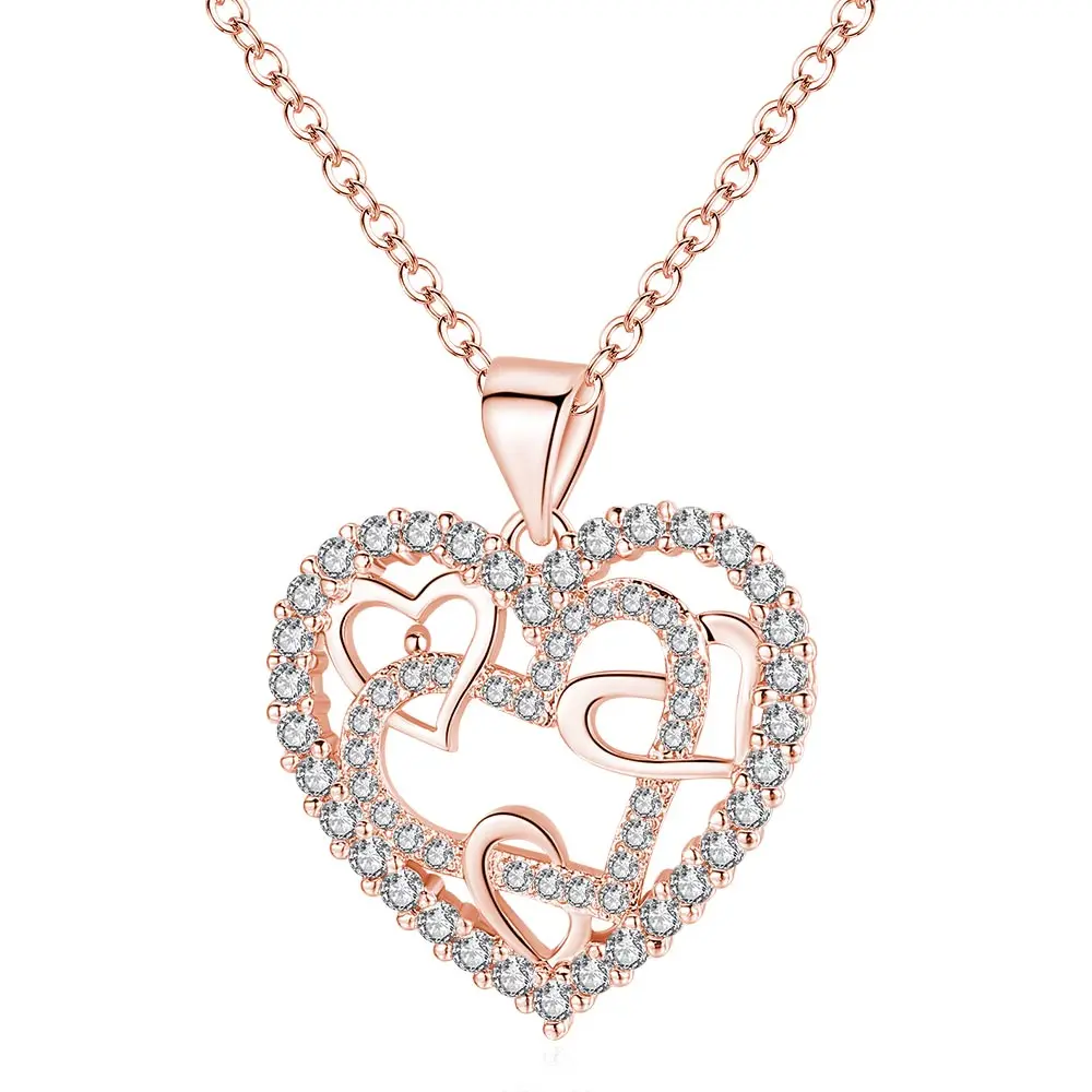 

2019 New Fashion Silver Rose Gold Color Heart Necklace Cubic Zirconia Wedding Best Gifts for Valentine statement necklace A520