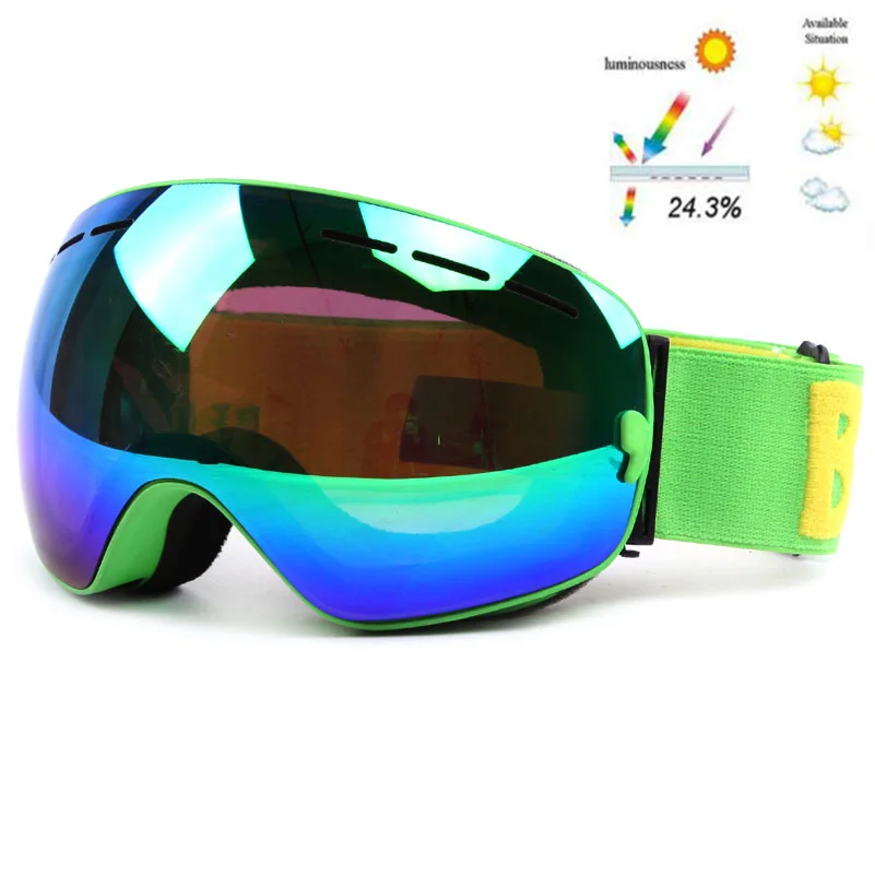 GOG-3100, двухслойные, UV400, анти-туман, поляризационные, лыжные очки для мужчин и женщин, большая Лыжная маска, очки для катания на лыжах, шлем, снег, сноуборд - Цвет: frame green