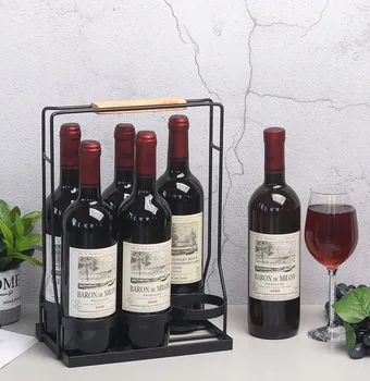 

2019 Simple modern iron arts portable beer basket red wine rack KTV bar beer basket bottled wine rack handheld