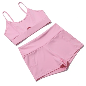 Zhangyunuo Fitness Yoga Set Pink Hollow Out Crop Top+Shorts Gym Active Women Suits 2pcs Set Workout Clothes 5