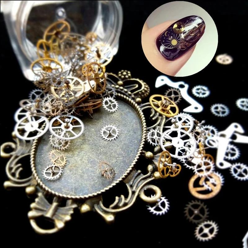 3D Tips Nail Art Watch Parts Skeleton Punk Stud Retro Rock Steam Machine Metal Slice Gear Foils Decoration Tools Manicure 5pcs | Красота и