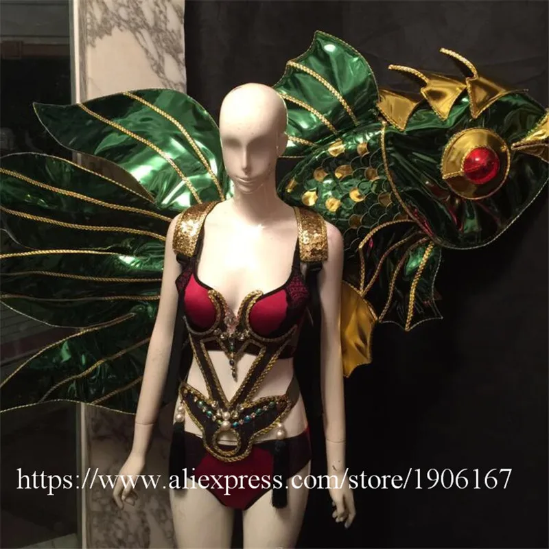 Victoria Catwalk Show Gold Plated Wings TVShow Eveing Dress Costumes Stage Performance Cosplay Women Clothes Party Supplies3