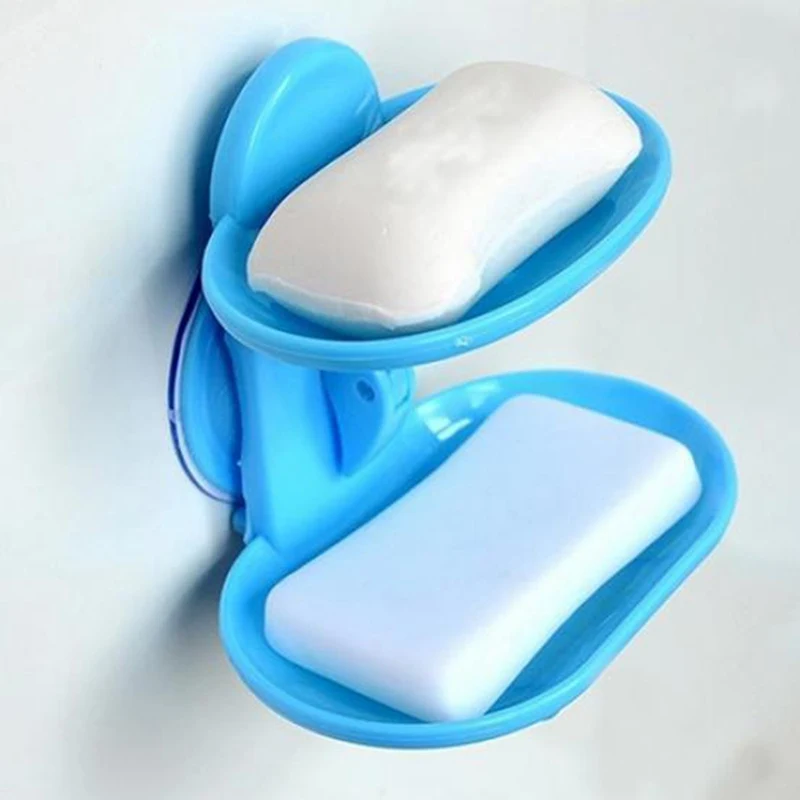

Soap Dish Bathroom Double Layers Strong Sucker Soapbox Soap Draining Holder 14x10x13cm Plastic Draining Holder Kitchen Storage