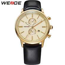 WEIDE Военная Спортивные Часы Мужчины Luxury Brand Золотой Циферблат Аналоговый Дисплей Кожаный Ремешок Смотреть Водонепроницаемый Мужчины Наручные Часы