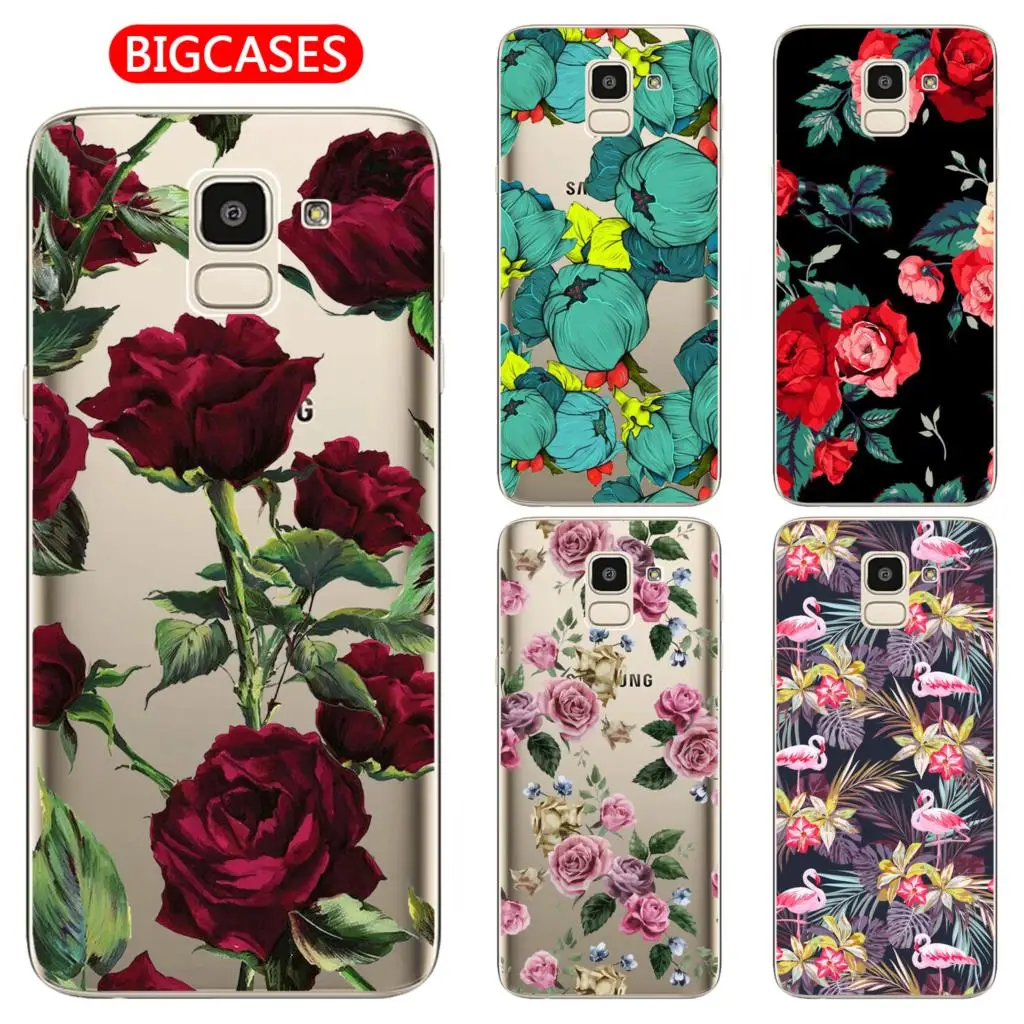 For Samsung Galaxy J6 2018 Case Cover EU 5.6&quot J600 J600F Soft TPU Silicone Cute Color Flamingo Rose Flower Painted Phone |